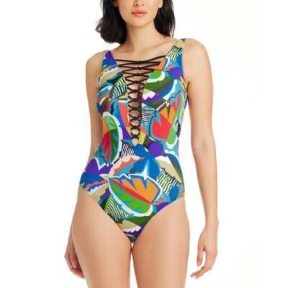Bleu Rod Beattie Other - Bleu by Rod Beattie Lace-Down One-Piece Swimsuit 12 New with Tags